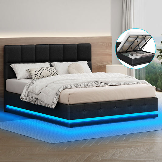 ALFORDSON Bed Frame King Size Platform RGB LED Gas Lift Base Storage Charcoal