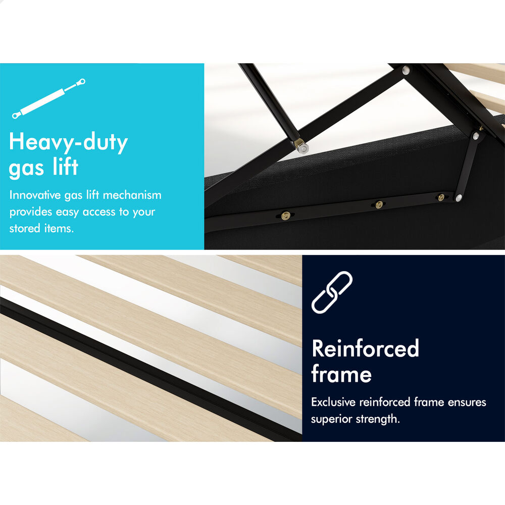 ALFORDSON Bed Frame Single Size Platform RGB LED Gas Lift Base Storage Charcoal