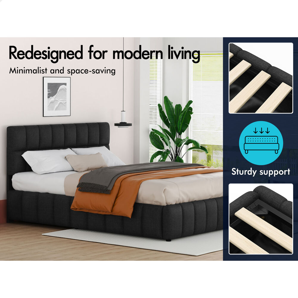 ALFORDSON Bed Frame Double Size Grid Tufted Gas Lift Storage Charcoal Gromit