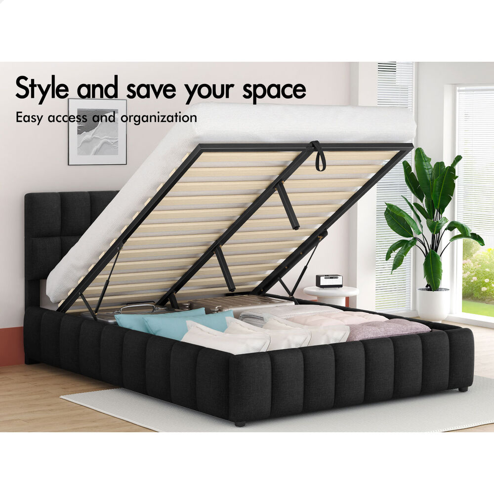 ALFORDSON Bed Frame Double Size Grid Tufted Gas Lift Storage Charcoal Gromit
