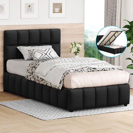 ALFORDSON Bed Frame King Single Grid Tufted Gas Lift Storage Charcoal Gromit
