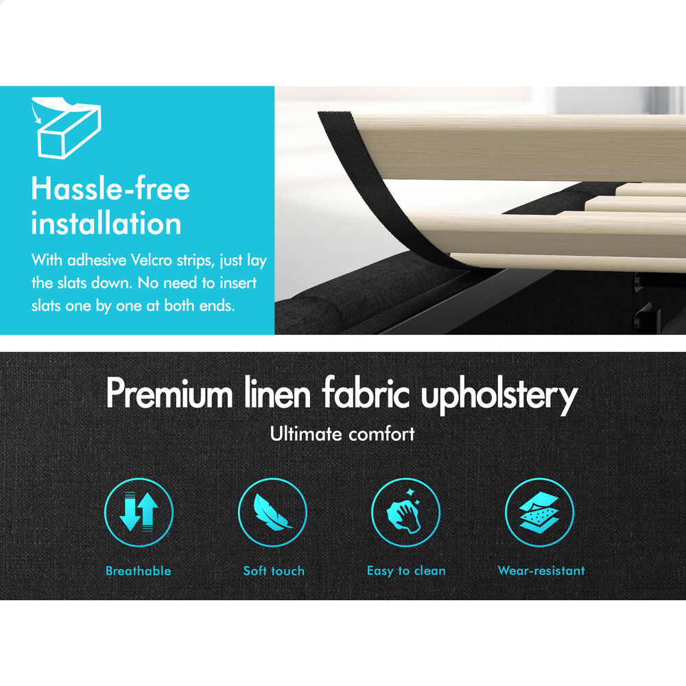 ALFORDSON Bed Frame King Single Grid Tufted Gas Lift Storage Charcoal Gromit