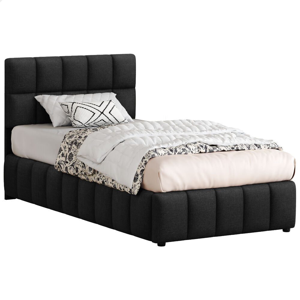ALFORDSON Bed Frame King Single Grid Tufted Gas Lift Storage Charcoal Gromit
