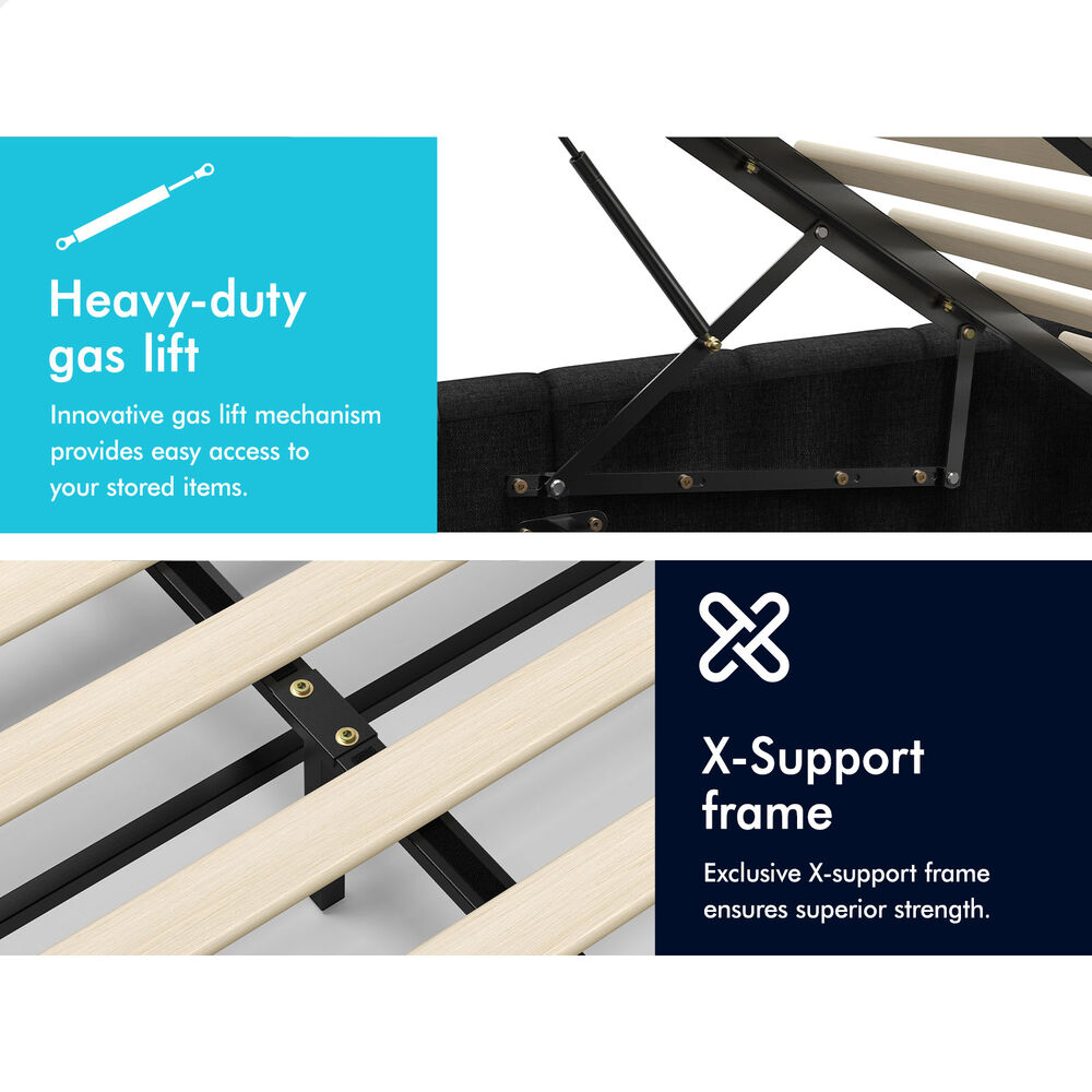 ALFORDSON Bed Frame King Single Grid Tufted Gas Lift Storage Charcoal Gromit