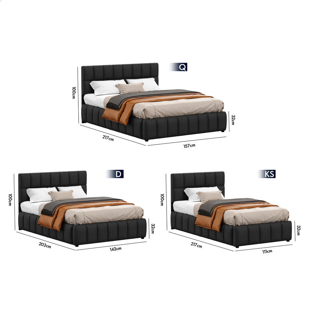 ALFORDSON Bed Frame King Single Grid Tufted Gas Lift Storage Charcoal Gromit