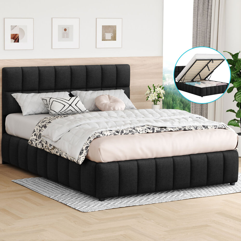 ALFORDSON Bed Frame Queen Size Grid Tufted Gas Lift Storage Charcoal Gromit