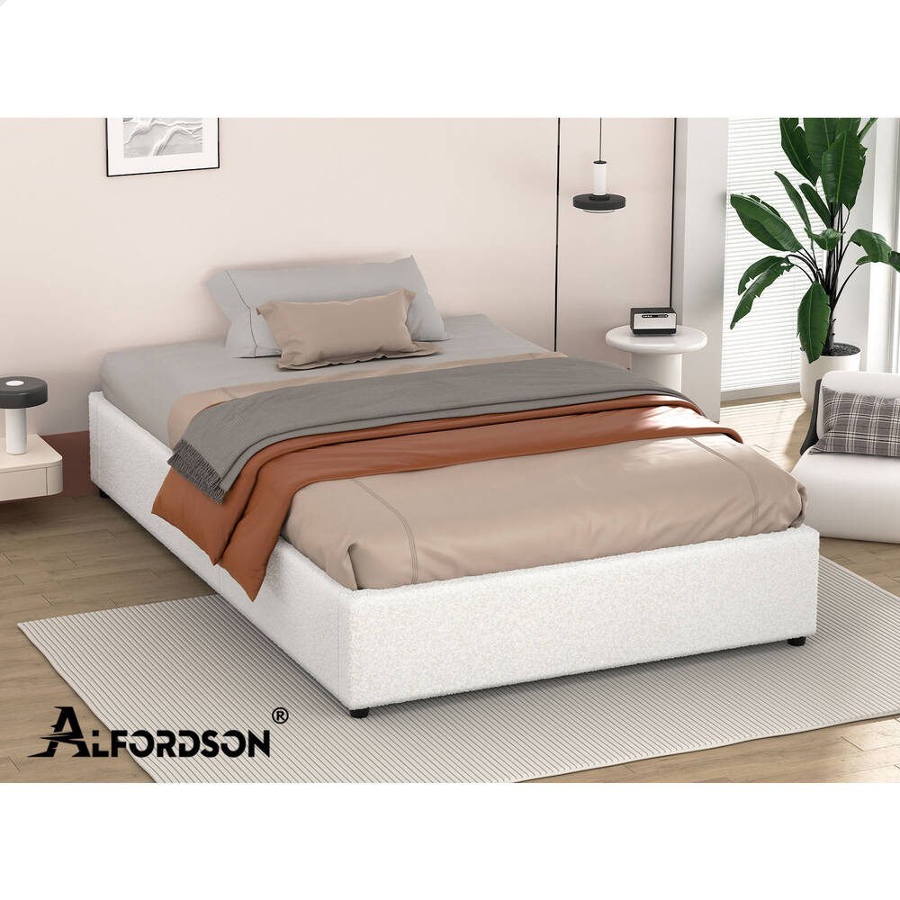 ALFORDSON Bed Frame Single Size Gas Lift Storage Mattress Base Boucle WILBUR