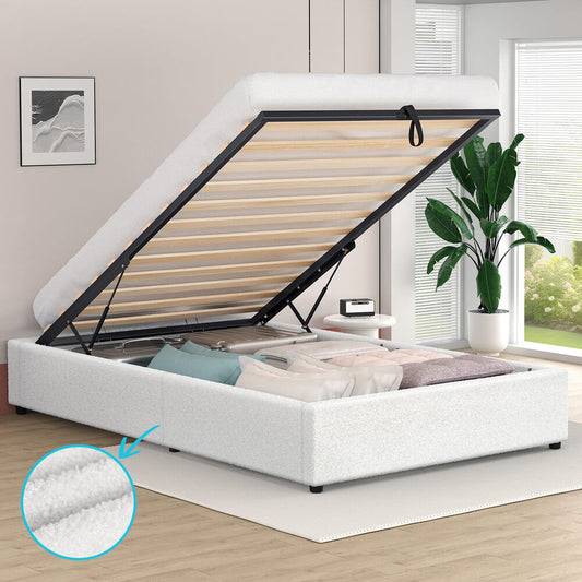 ALFORDSON Bed Frame Single Size Gas Lift Storage Mattress Base Boucle WILBUR