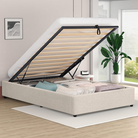 ALFORDSON Bed Frame Single Size Gas Lift Storage Mattress Base Beige WILBUR