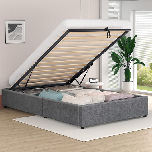 ALFORDSON Bed Frame Single Size Gas Lift Storage Mattress Base Grey WILBUR