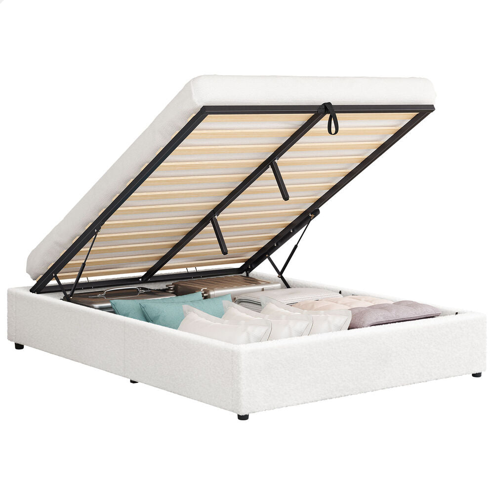 ALFORDSON Bed Frame Double Size Gas Lift Storage Mattress Base Boucle BARLOW