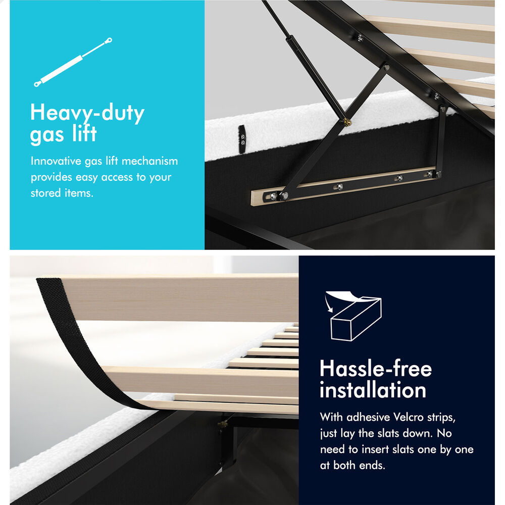 ALFORDSON Bed Frame Double Size Gas Lift Storage Mattress Base Boucle BARLOW