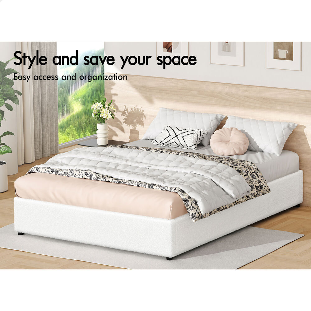 ALFORDSON Bed Frame Double Size Gas Lift Storage Mattress Base Boucle BARLOW