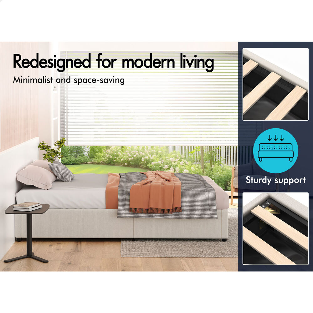 ALFORDSON Bed Frame Double Size Gas Lift Storage Mattress Base Beige BARLOW