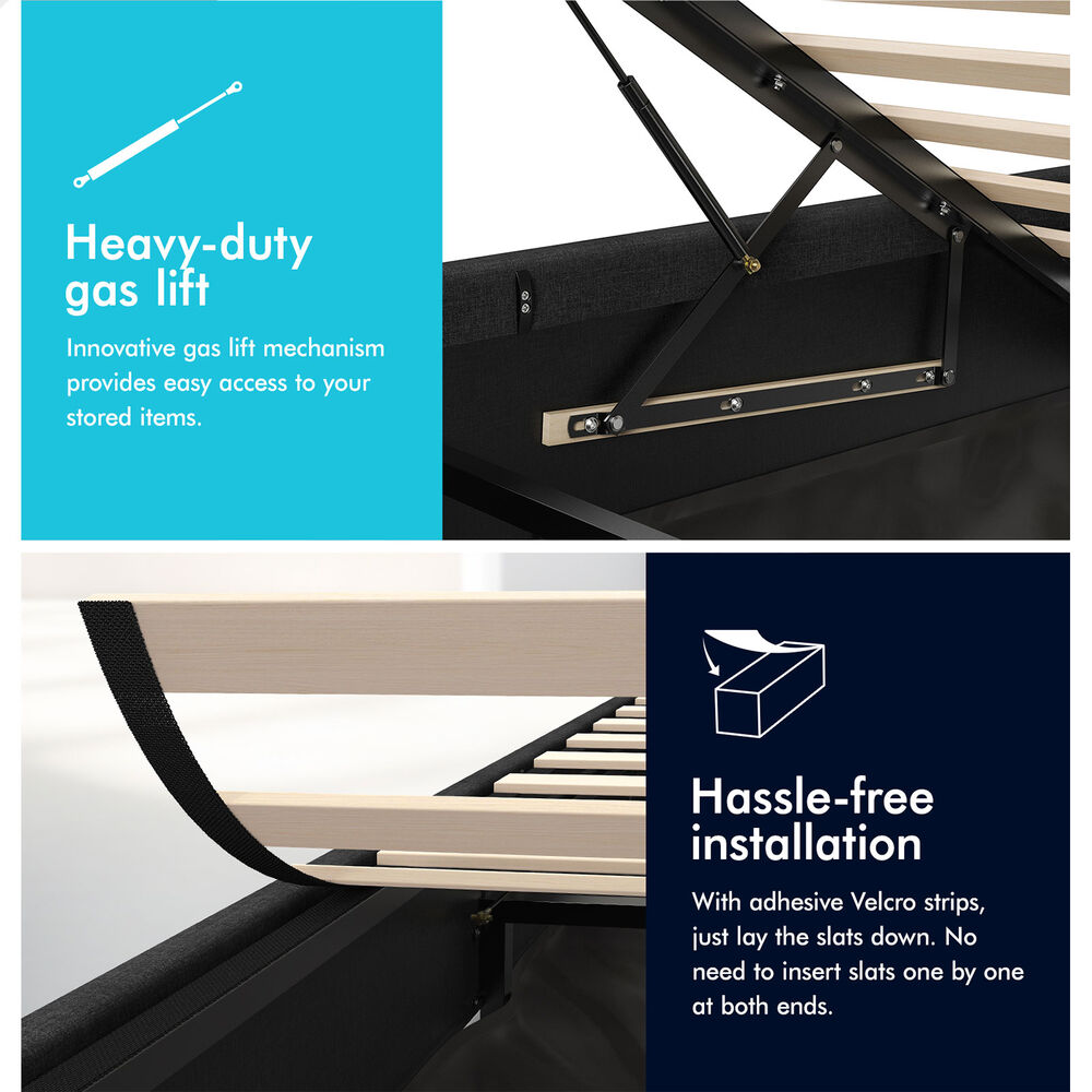 ALFORDSON Bed Frame Double Size Gas Lift Storage Mattress Base Charcoal BARLOW