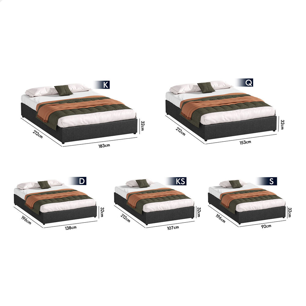 ALFORDSON Bed Frame Double Size Gas Lift Storage Mattress Base Charcoal BARLOW