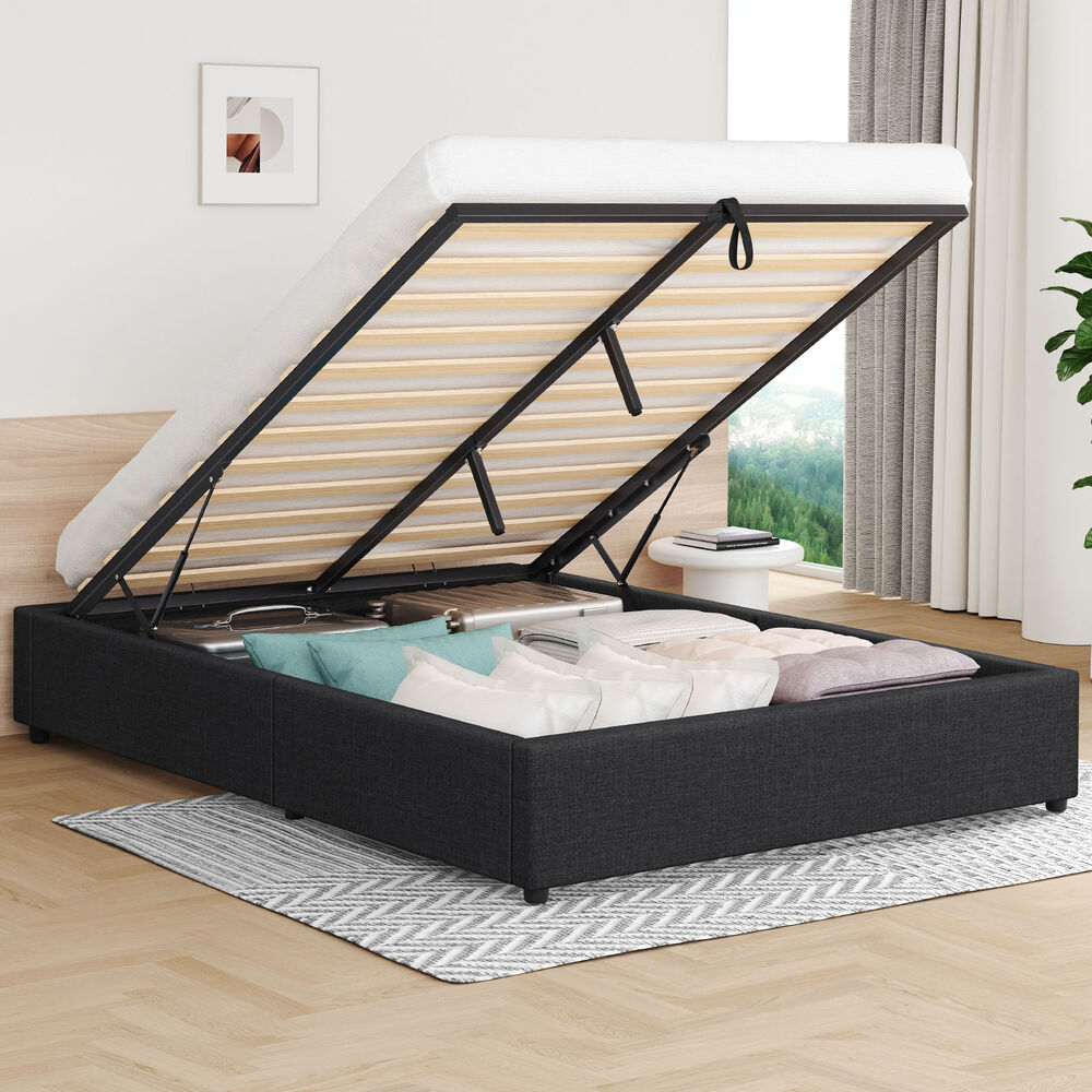 ALFORDSON Bed Frame Double Size Gas Lift Storage Mattress Base Charcoal BARLOW