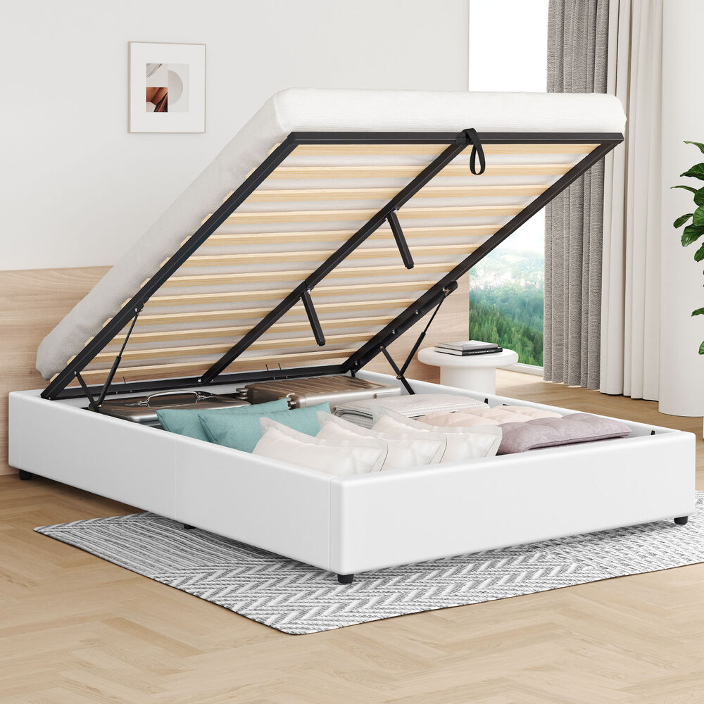 ALFORDSON Bed Frame Double Size Gas Lift Storage Mattress Base White BARLOW