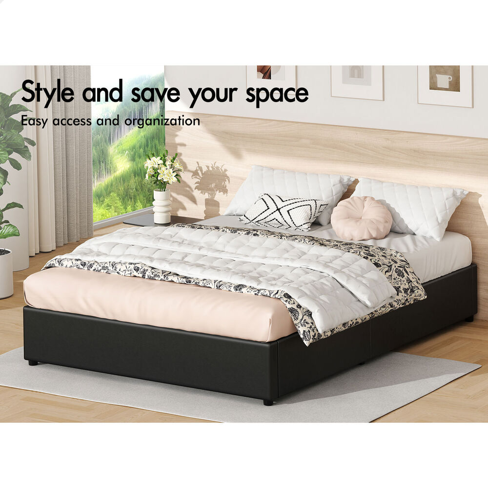 ALFORDSON Bed Frame King Size Gas Lift Storage Mattress Base Black BARLOW