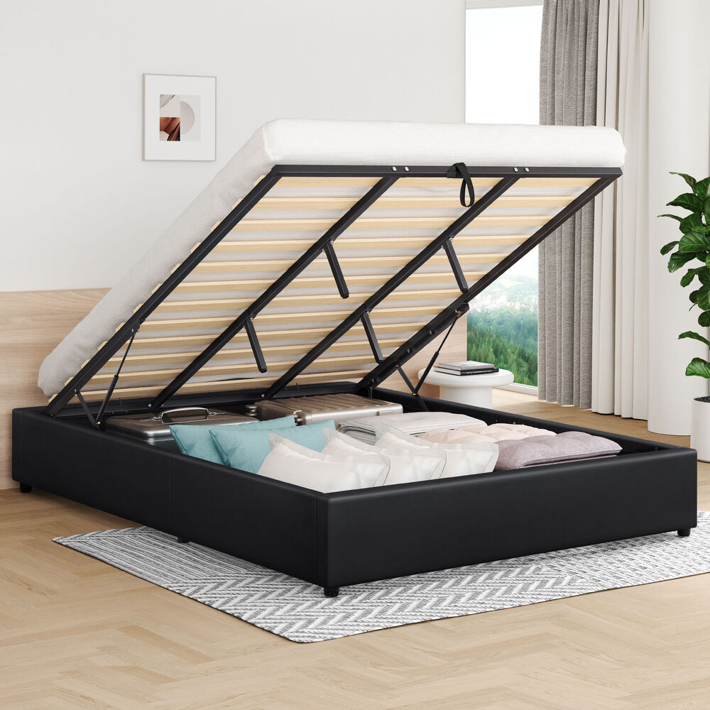 ALFORDSON Bed Frame King Size Gas Lift Storage Mattress Base Black BARLOW