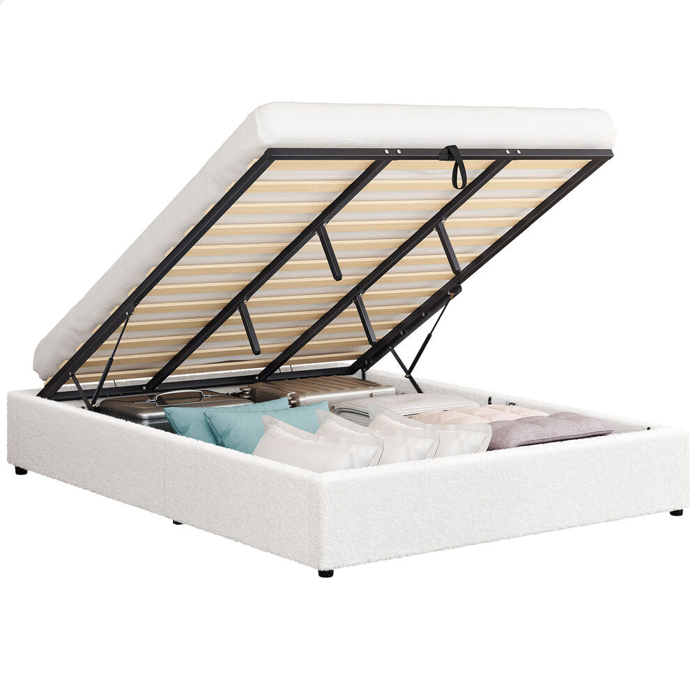 ALFORDSON Bed Frame King Size Gas Lift Storage Mattress Base Boucle BARLOW