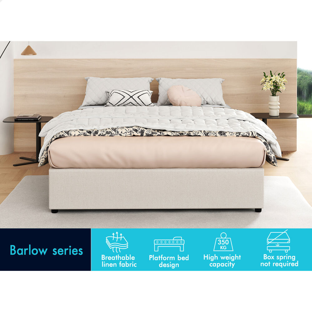 ALFORDSON Bed Frame King Size Gas Lift Storage Mattress Base Beige BARLOW