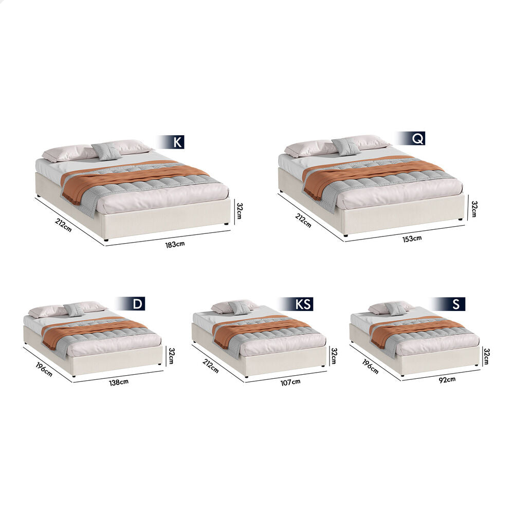 ALFORDSON Bed Frame King Size Gas Lift Storage Mattress Base Beige BARLOW