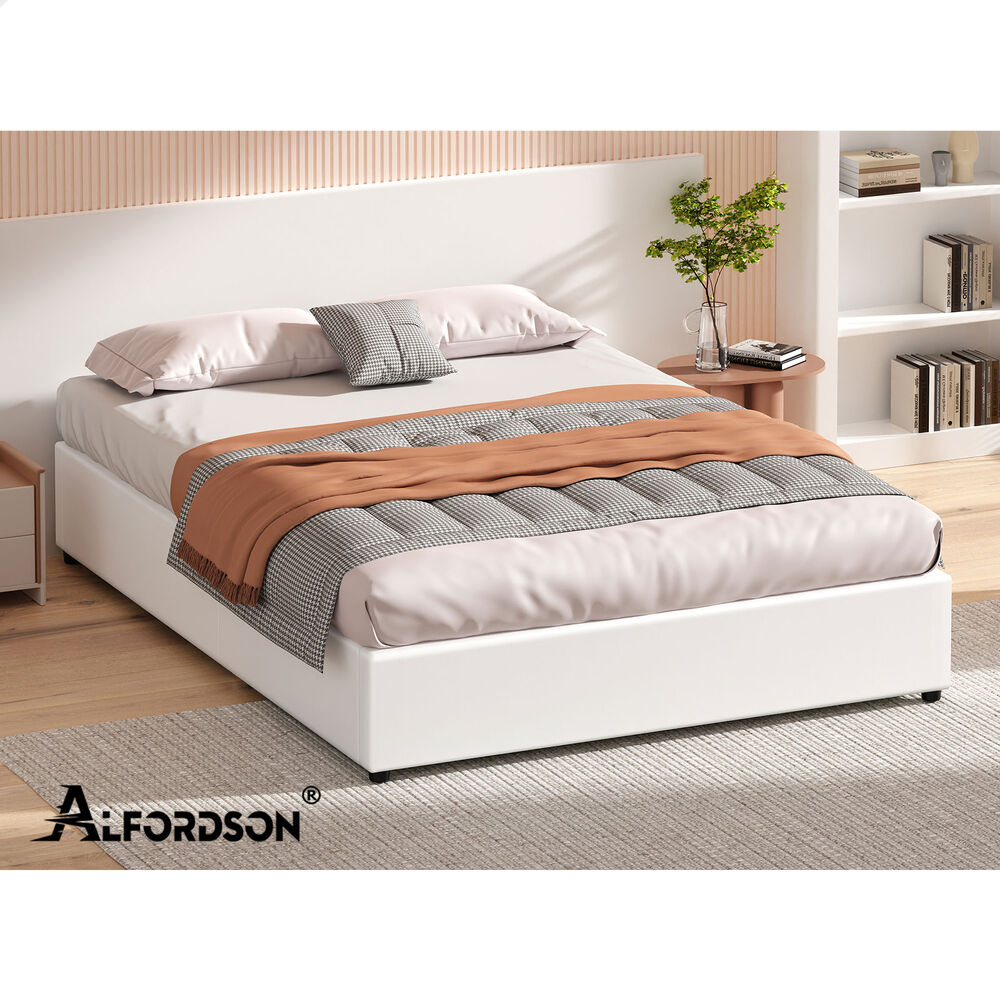 ALFORDSON Bed Frame King Size Gas Lift Storage Mattress Base White BARLOW
