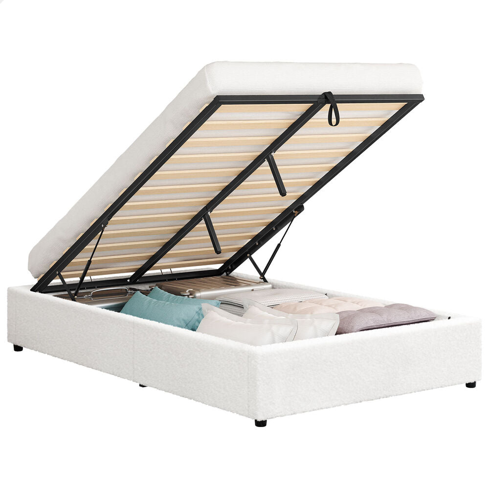 ALFORDSON Bed Frame King Single Gas Lift Storage Mattress Base Boucle BARLOW