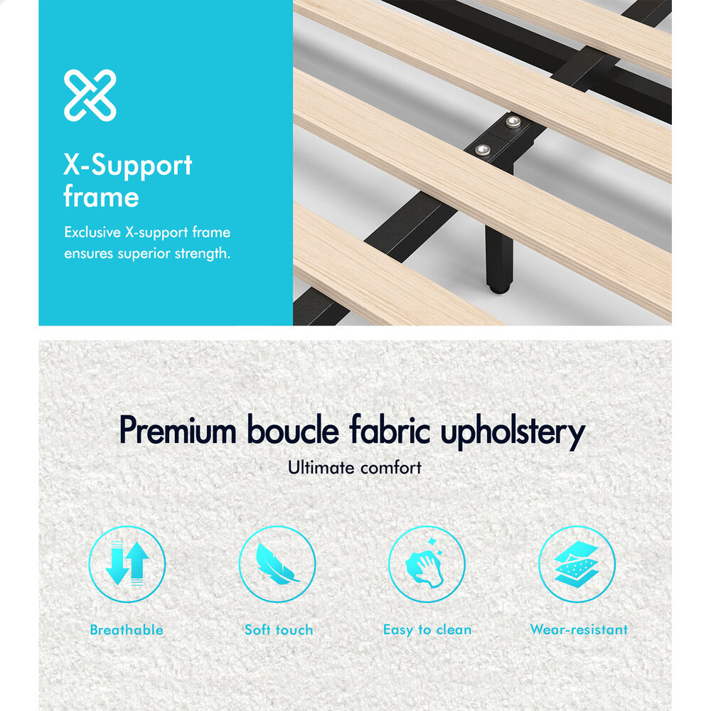 ALFORDSON Bed Frame King Single Gas Lift Storage Mattress Base Boucle BARLOW