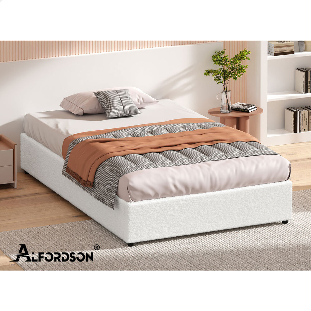 ALFORDSON Bed Frame King Single Gas Lift Storage Mattress Base Boucle BARLOW