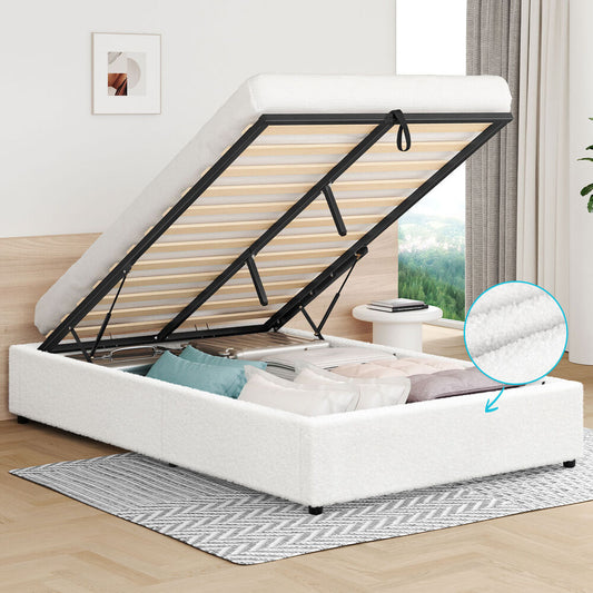 ALFORDSON Bed Frame King Single Gas Lift Storage Mattress Base Boucle BARLOW