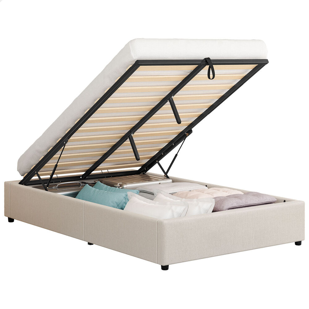 ALFORDSON Bed Frame King Single Gas Lift Storage Mattress Base Beige BARLOW