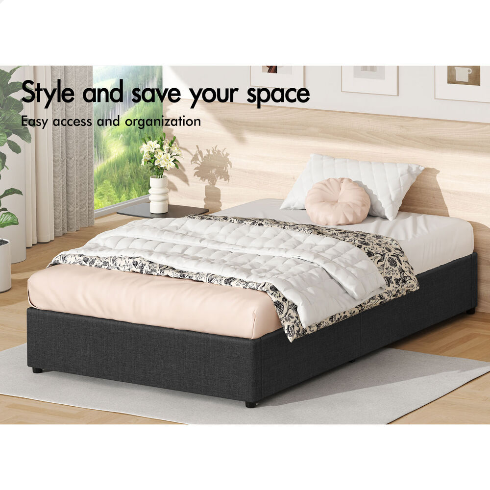 ALFORDSON Bed Frame King Single Gas Lift Storage Mattress Base Charcoal BARLOW