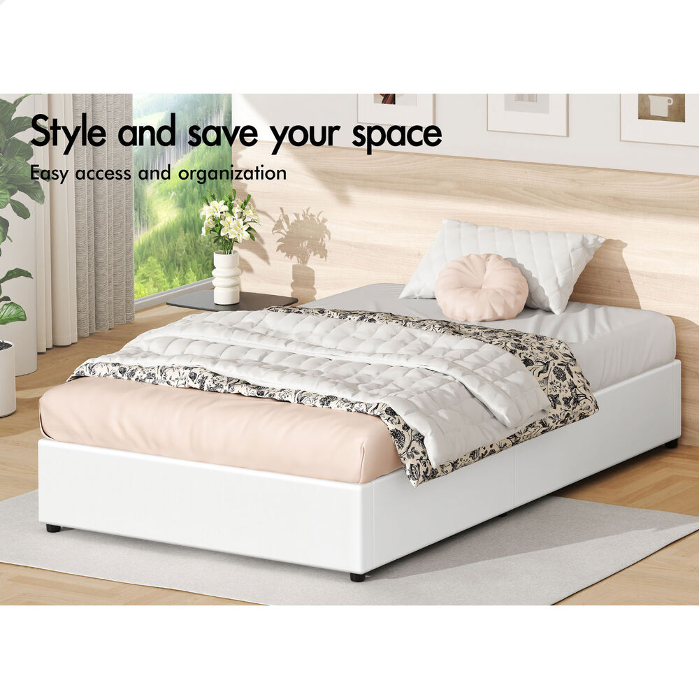 ALFORDSON Bed Frame King Single Gas Lift Storage Mattress Base White BARLOW