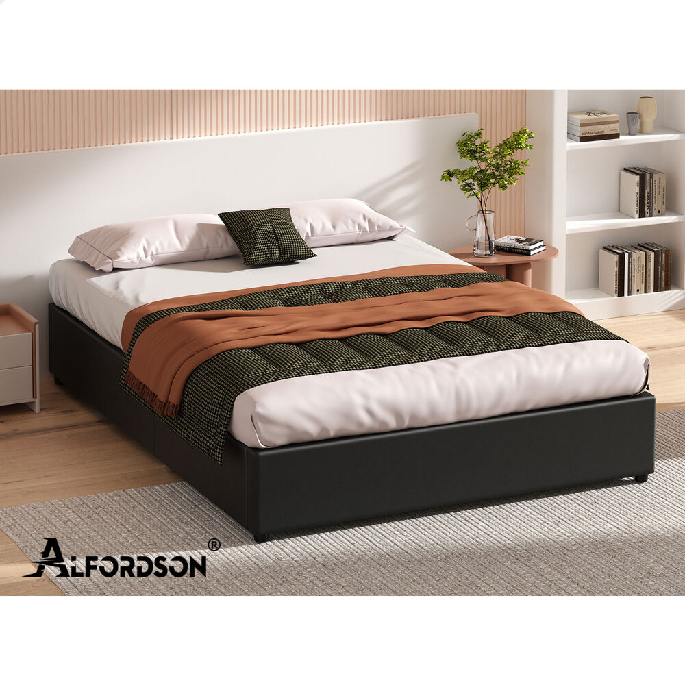 ALFORDSON Bed Frame Queen Size Gas Lift Storage Mattress Base Black BARLOW