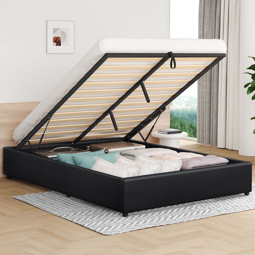 ALFORDSON Bed Frame Queen Size Gas Lift Storage Mattress Base Black BARLOW