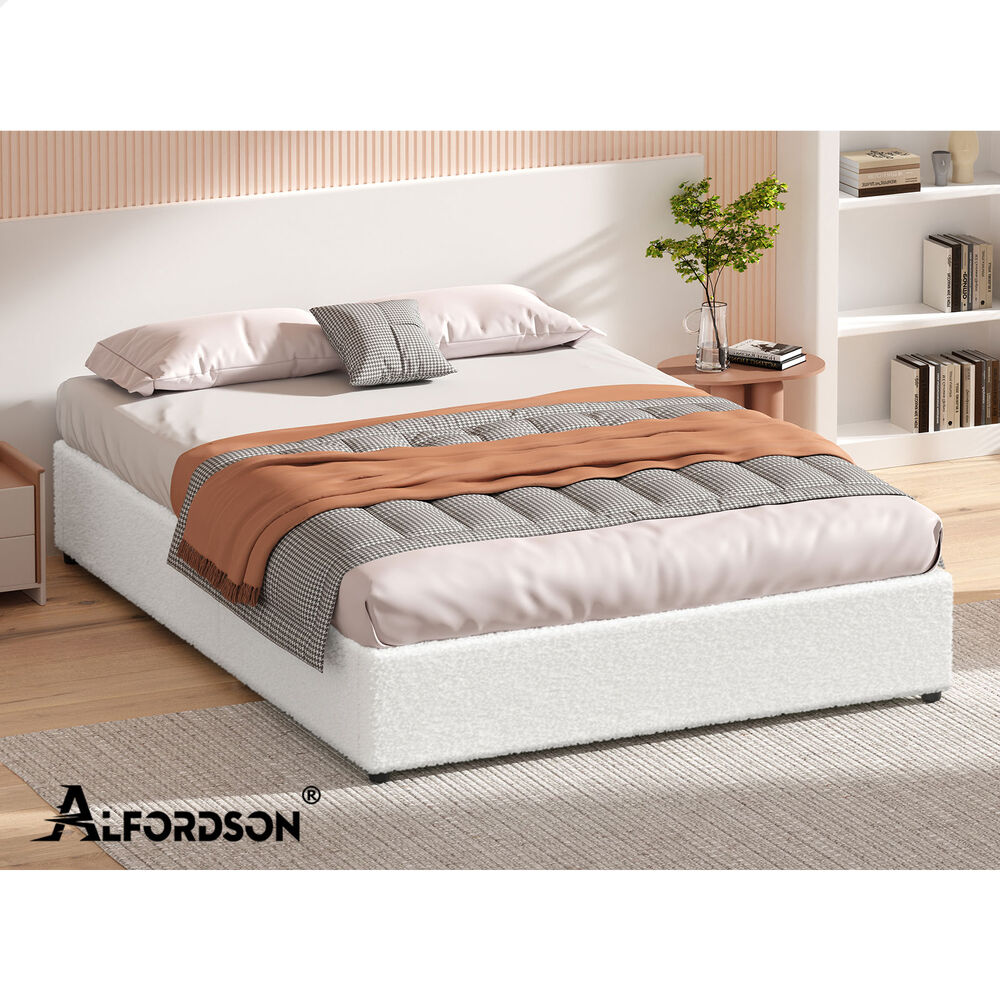 ALFORDSON Bed Frame Queen Size Gas Lift Storage Mattress Base Boucle BARLOW