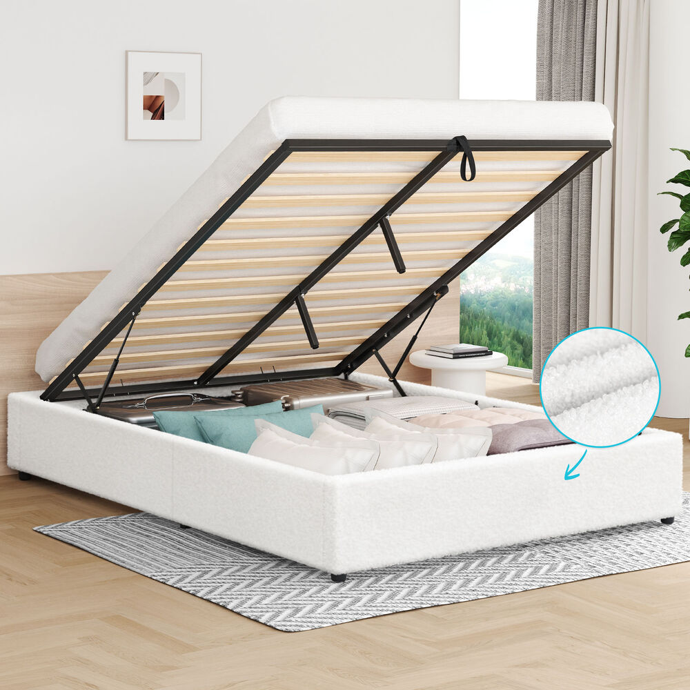 ALFORDSON Bed Frame Queen Size Gas Lift Storage Mattress Base Boucle BARLOW