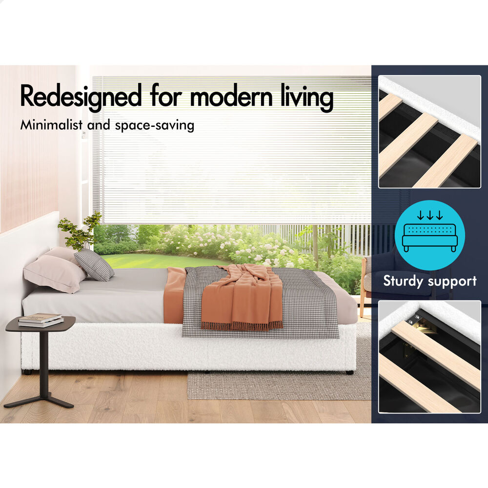 ALFORDSON Bed Frame Queen Size Gas Lift Storage Mattress Base Boucle BARLOW