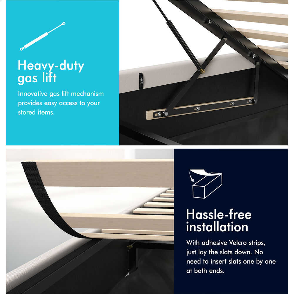 ALFORDSON Bed Frame Queen Size Gas Lift Storage Mattress Base Beige BARLOW