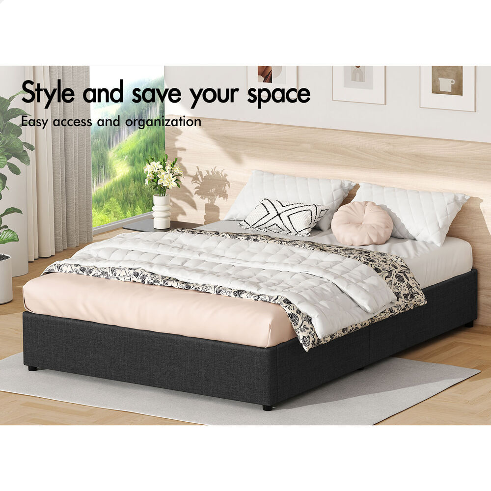 ALFORDSON Bed Frame Queen Size Gas Lift Storage Mattress Base Charcoal BARLOW