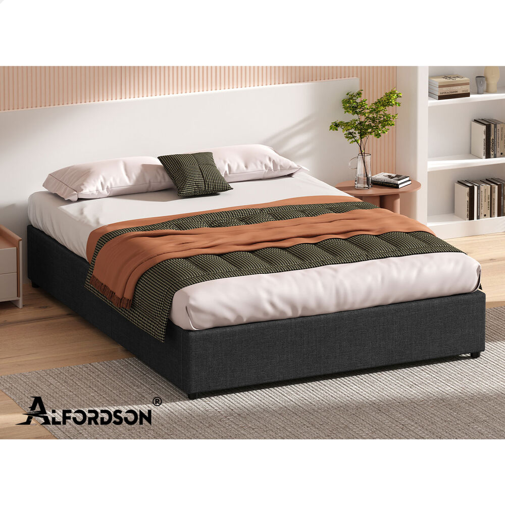 ALFORDSON Bed Frame Queen Size Gas Lift Storage Mattress Base Charcoal BARLOW
