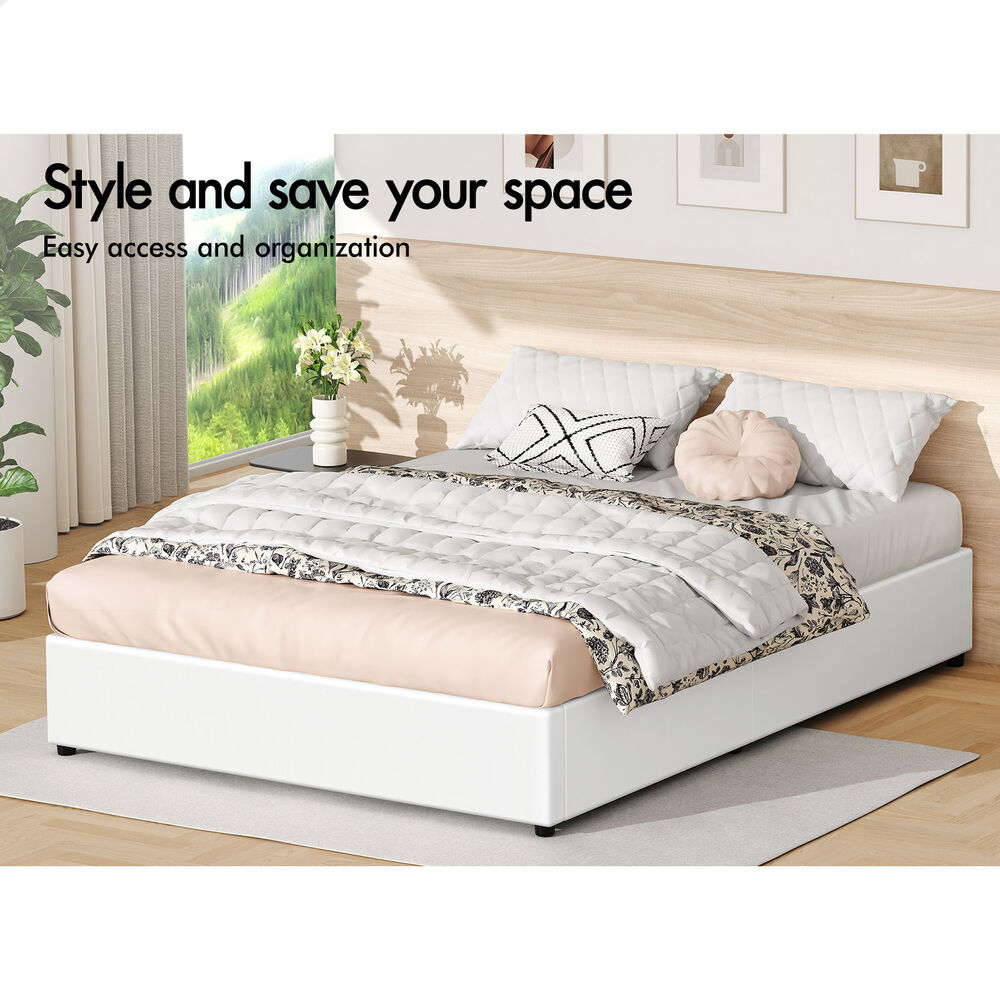 ALFORDSON Bed Frame Queen Size Gas Lift Storage Mattress Base White BARLOW