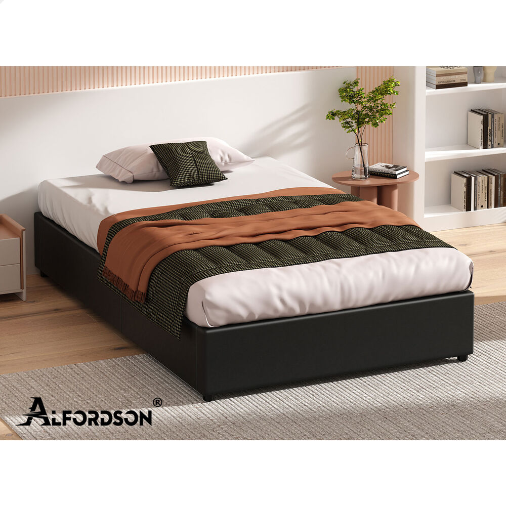 ALFORDSON Bed Frame Single Size Gas Lift Storage Mattress Base Black BARLOW