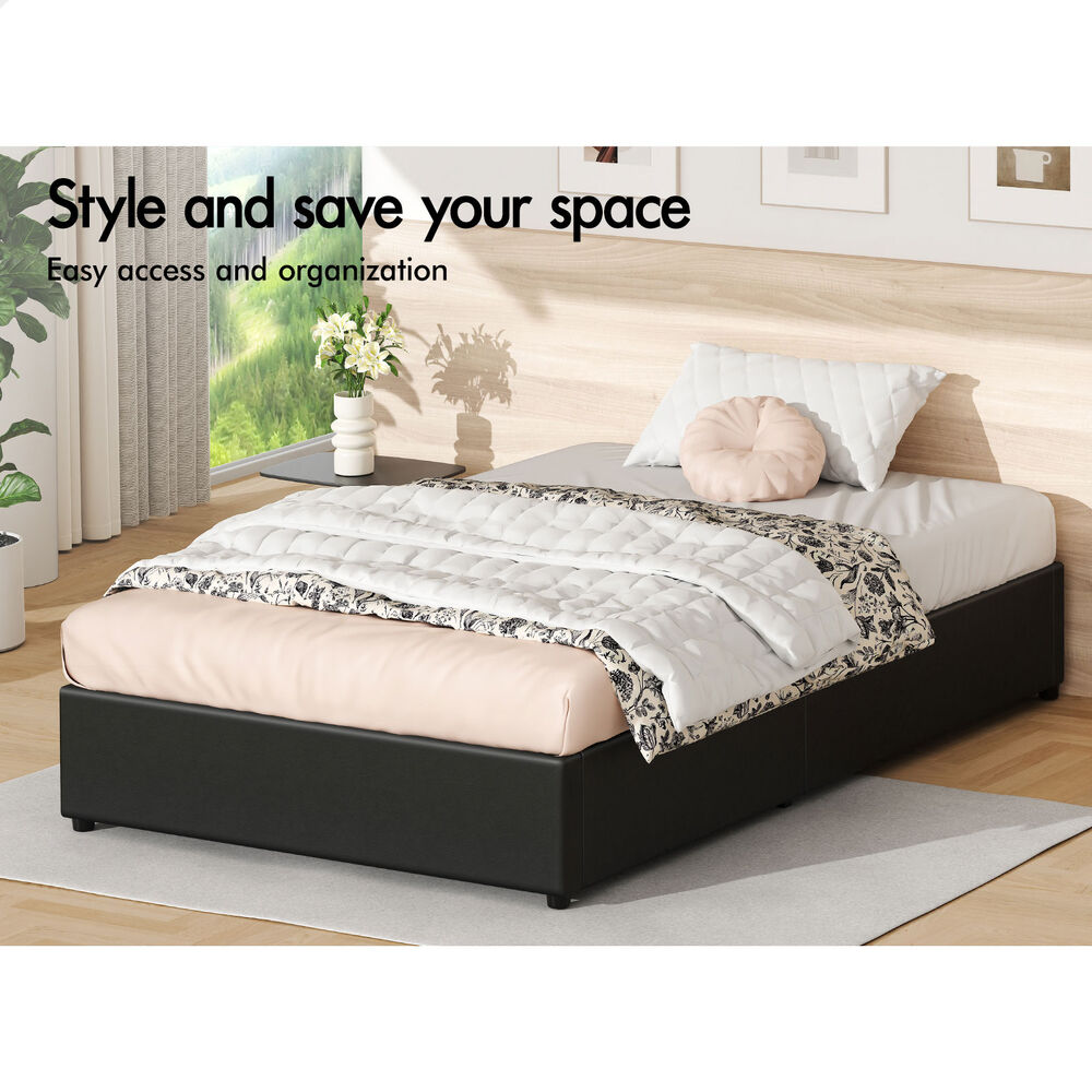 ALFORDSON Bed Frame Single Size Gas Lift Storage Mattress Base Black BARLOW