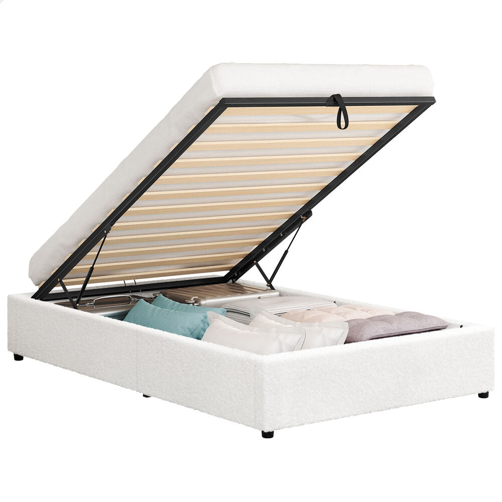 ALFORDSON Bed Frame Single Size Gas Lift Storage Mattress Base Boucle BARLOW