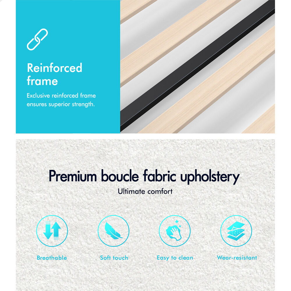 ALFORDSON Bed Frame Single Size Gas Lift Storage Mattress Base Boucle BARLOW