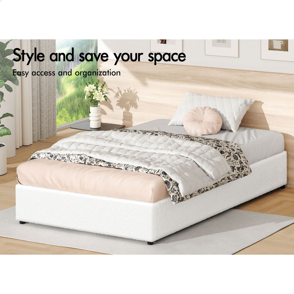 ALFORDSON Bed Frame Single Size Gas Lift Storage Mattress Base Boucle BARLOW