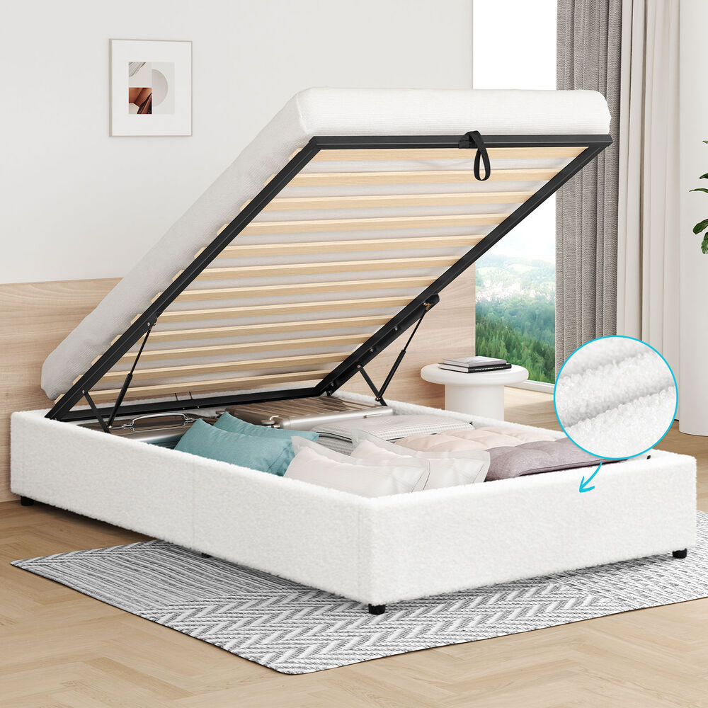 ALFORDSON Bed Frame Single Size Gas Lift Storage Mattress Base Boucle BARLOW